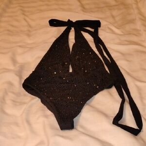 Fashion Nova Women's Black Rhinestone Drip Wrap Swimsuit, Size: S, NWT